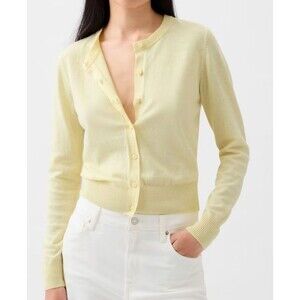 Gap Butter Yellow Cardigan Cotton Spring Wardrobe Staple Soft Pastel Layer M